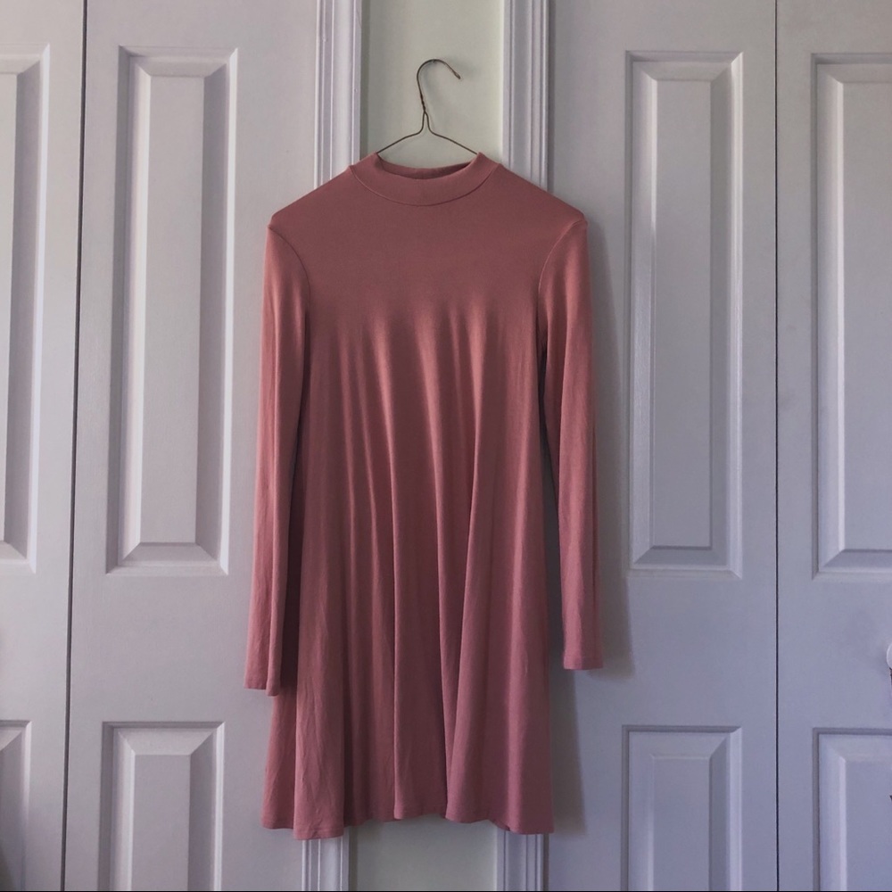Pink long sleeve turtleneck t shirt dress